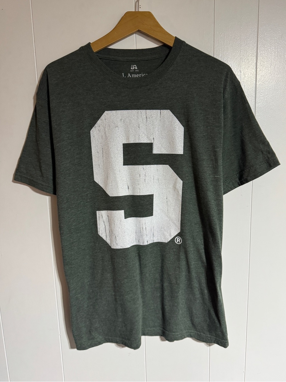 Michigan State S Logo Green T-shirt Heather Dark Green Tee MSU Spartans Big10